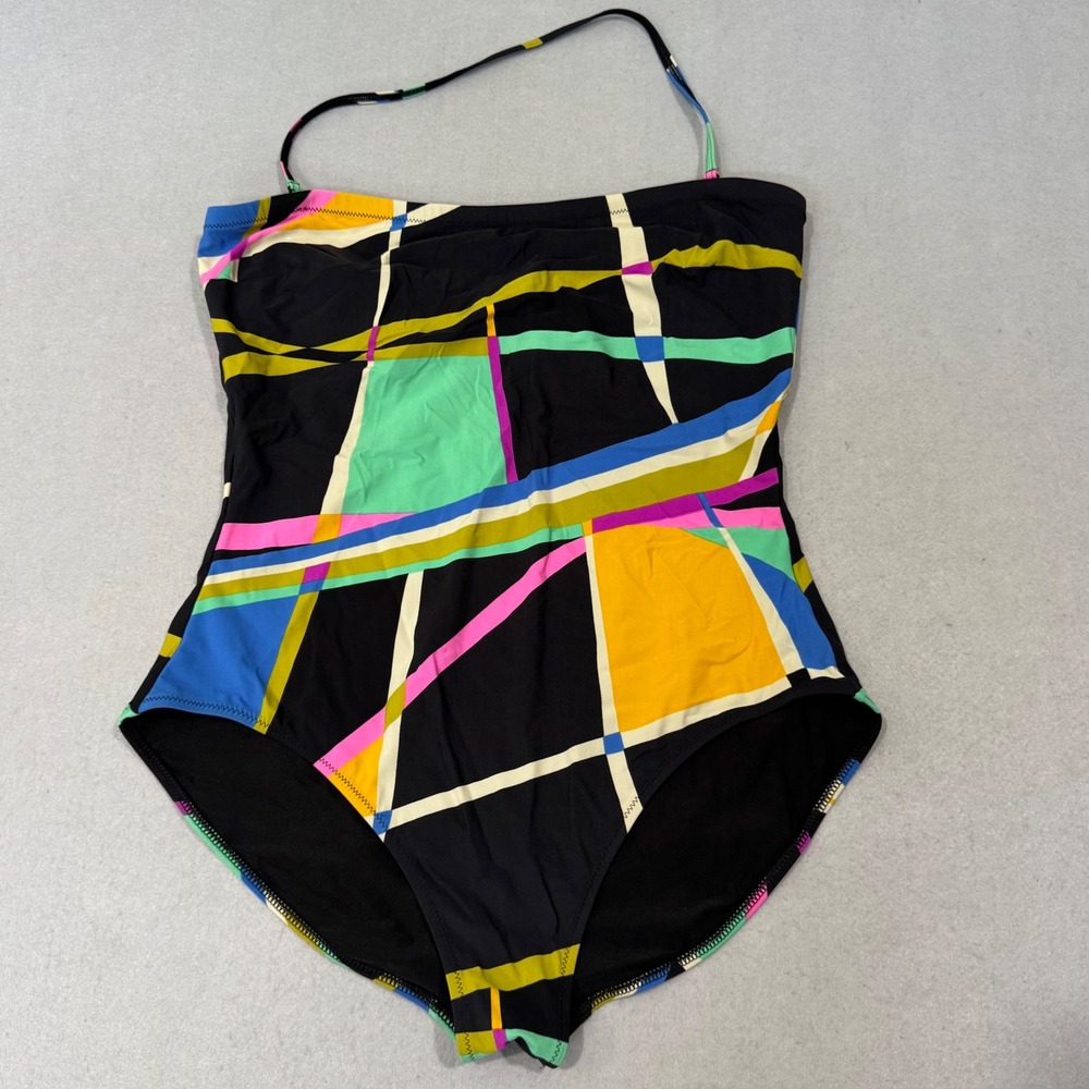 Unbranded One Piece Swimsuit Women S Multicolor Geometric Abstract Retro Bandeau
